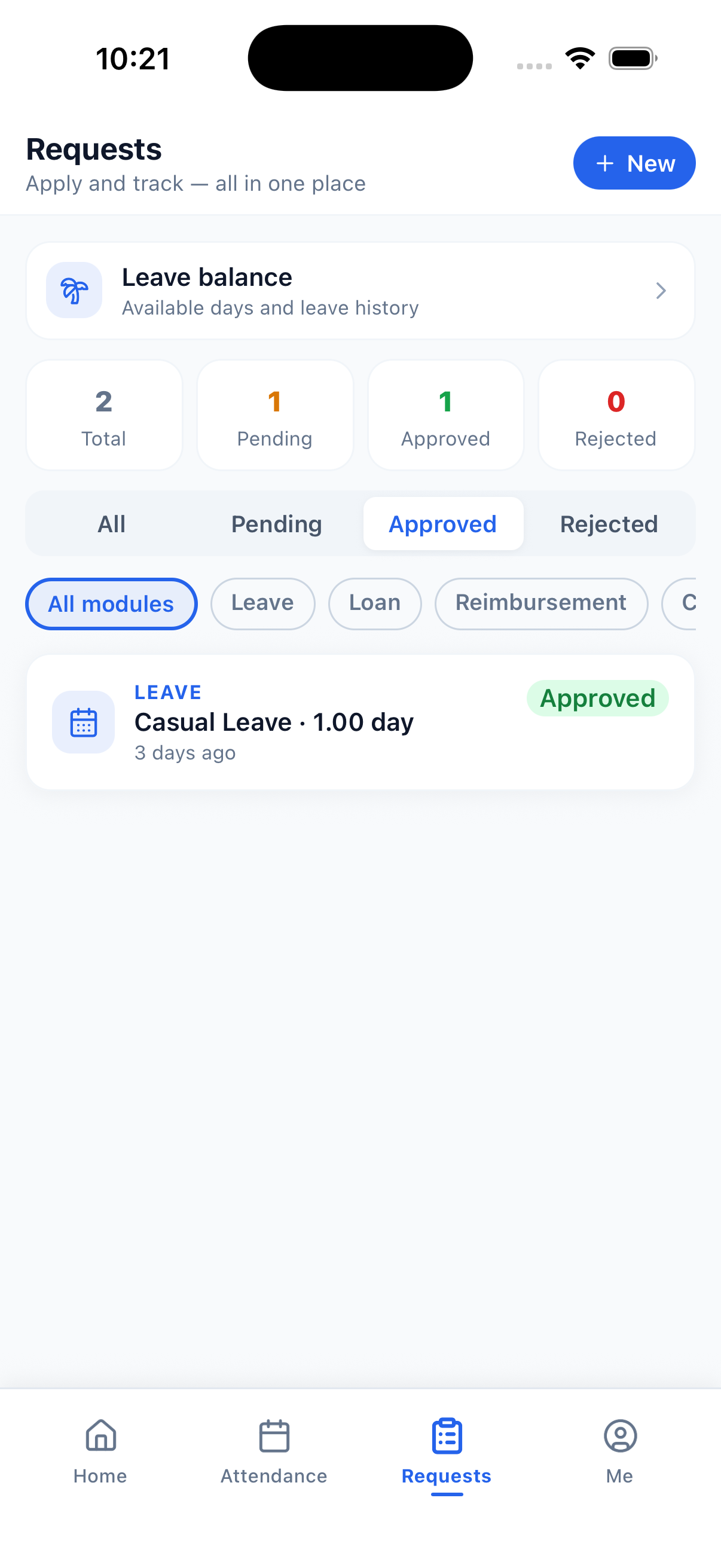 Payroll Bharat mobile app — Requests screen